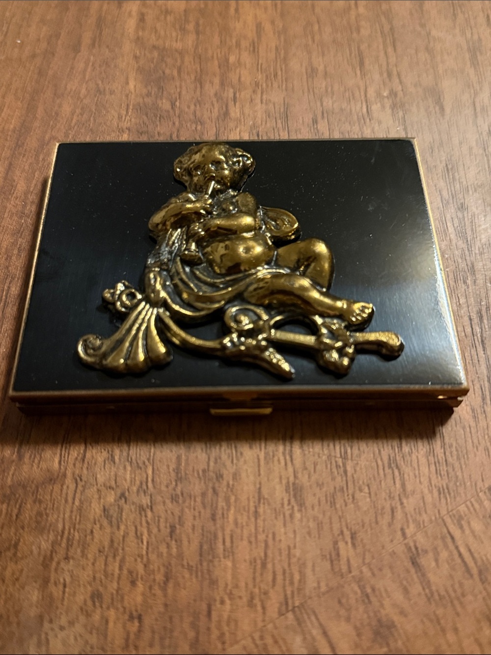 Black and Gold Cherub Compact cigarette case - Women Accessories 4 X 3 inches
